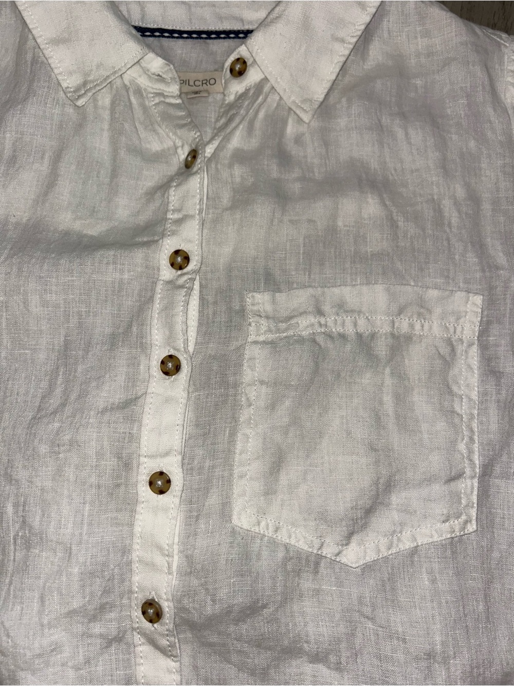 Anthropologie Pilcro Aly 100% Linen Puff-Sleeve Blouse white linen fabric Large - Picture 5 of 11